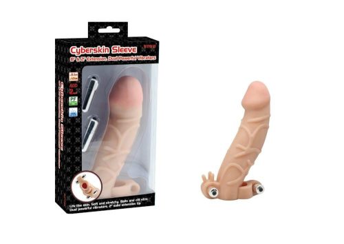 Charmly Cyberskin Extension Sleeve Dual Powerful Vibrators Flesh_B0O50_1