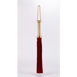   Flogger with Metallic Leather Handle and Suede Leather Tails Red 18"