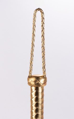 Flogger with Metallic Leather Handle and Suede Leather Tails Red 18"