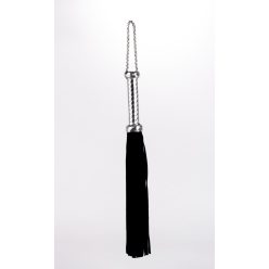   Flogger with Metallic Leather Handle and Suede Leather Tails Black 18"