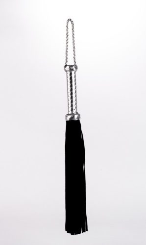 Flogger with Metallic Leather Handle and Suede Leather Tails Black 18"