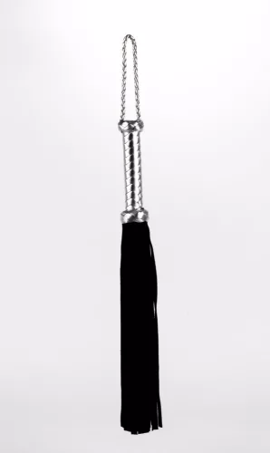Flogger with Metallic Leather Handle and Suede Leather Tails Black 18"