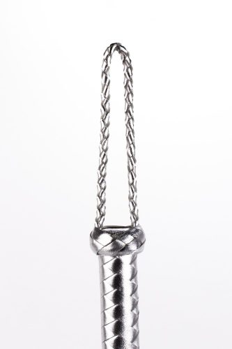 Flogger with Metallic Leather Handle and Suede Leather Tails Black 18"