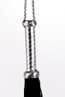 Flogger with Metallic Leather Handle and Suede Leather Tails Black 18"