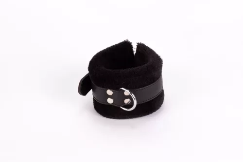 Handcuff Design Made in Calf Softy Leather and Puffed Fur Black