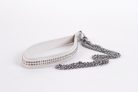 Lamb Leather Handle with 2 Rows of Small Rhinestones and Metal Chain White