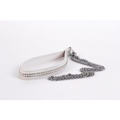   Lamb Leather Handle with 2 Rows of Small Rhinestones and Metal Chain White