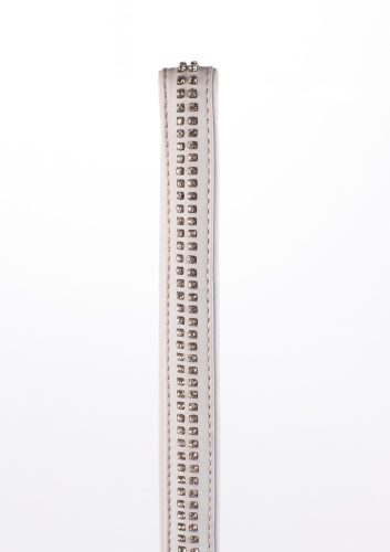 Lamb Leather Handle with 2 Rows of Small Rhinestones and Metal Chain White