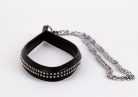 Lamb Leather Handle with 2 Rows of Small Rhinestones and Metal Chain Black
