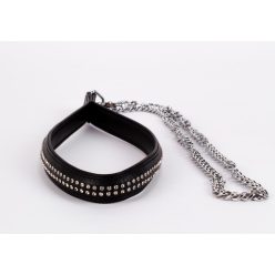   Lamb Leather Handle with 2 Rows of Small Rhinestones and Metal Chain Black