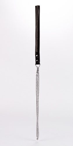 Lamb Leather Handle with 2 Rows of Small Rhinestones and Metal Chain Black