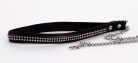 Lamb Leather Handle with 2 Rows of Small Rhinestones and Metal Chain Black