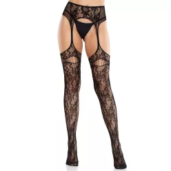 Net Stockings with Attached Garter Belt - Black O/S
