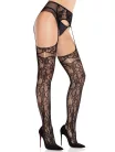 Net Stockings with Attached Garter Belt - Black O/S