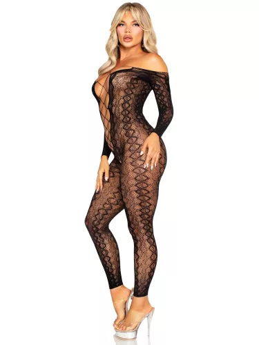Crotchless, Footless Lingerie Bodystocking - Black O/S