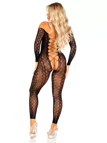 Crotchless, Footless Lingerie Bodystocking - Black O/S