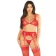 Bra Top, String Stockings and Garter Belt - Red