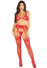 Bra Top, String Stockings and Garter Belt - Red