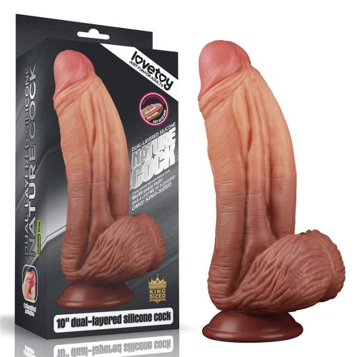 10" Dual-layered Silicone Nature Cock Brown_B0O50_3