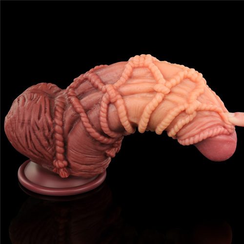 9.5'' Dual layered Platinum Silicone Cock with Rope_B15O50_3