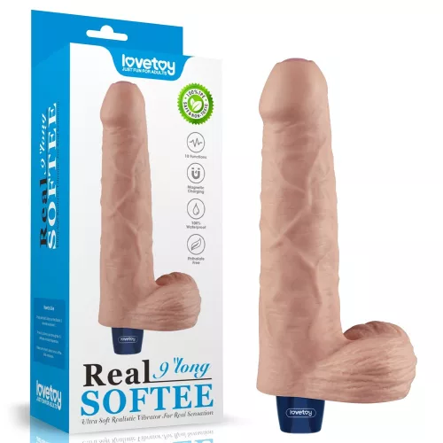 9" REAL SOFTEE Rechargeable Vibrating Dildo (Flesh)