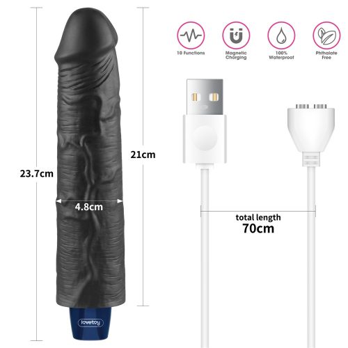 9.5" REAL SOFTEE Rechargeable Vibrating Dildo(Black)_B15O50_4