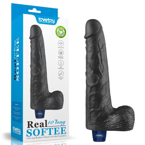 10" REAL SOFTEE Rechargeable Vibrating Dildo(Black)_B15O50_4