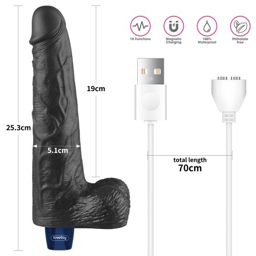 10" REAL SOFTEE Rechargeable Vibrating Dildo(Black)_B15O50_4