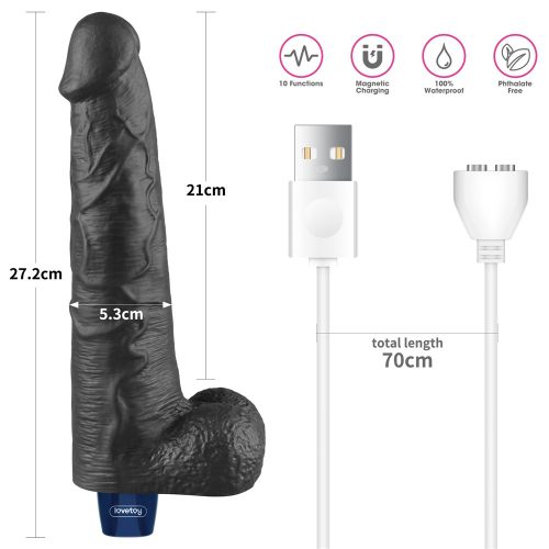 10.5" REAL SOFTEE Rechargeable Vibrating Dildo(Black)_B15O50_4