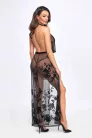 Divinity long flocked mesh dress with open back - S