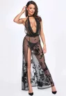 Divinity long flocked mesh dress with open back - XL
