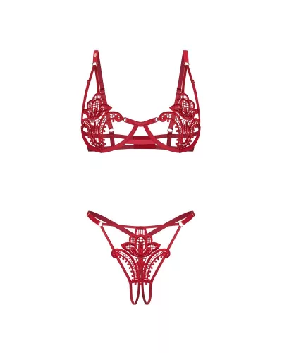 Luise Sublim Red 2-pcs crotchless set S/M