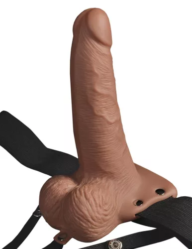6" Hollow Rechargeable Strap-On with Balls Tan