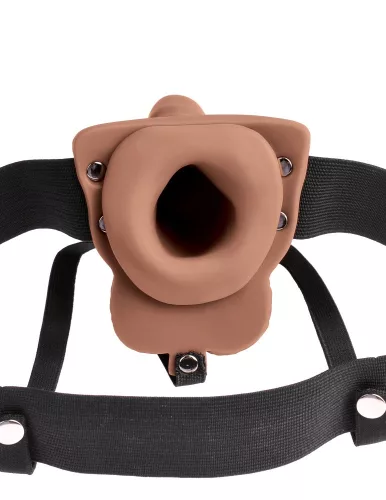 6" Hollow Rechargeable Strap-On with Balls Tan
